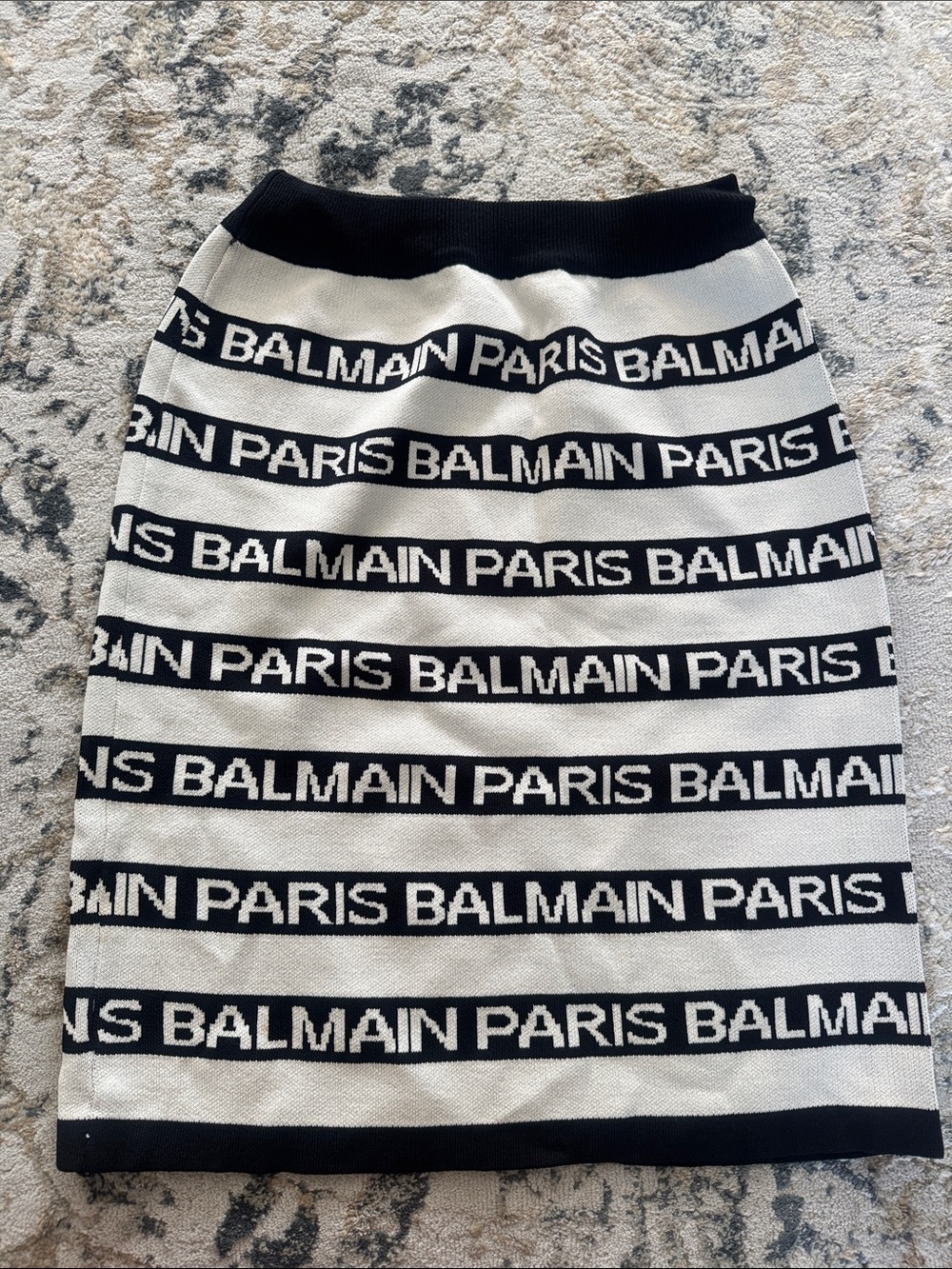 Balmain Black and White Logo Stripe Pencil Skirt